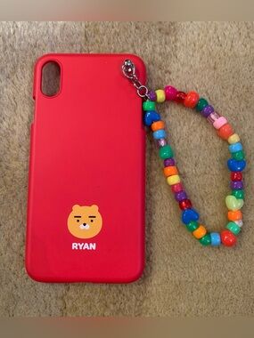 Kakao Friends Red silicone XR Max phone case with Y2K phone charm